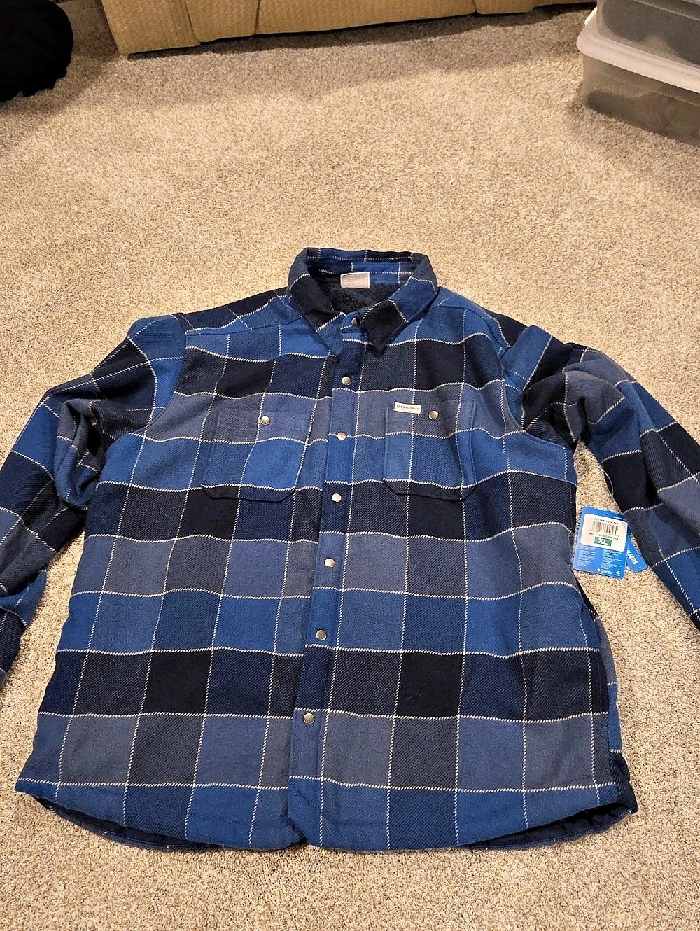 Columbia Windward II Shirt Jacket Plaid Blue & Black XL